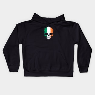 Chaotic Irish Flag Splatter Skull Kids Hoodie